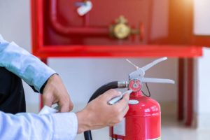 Engineer inspection Fire extinguisher and fire hose.